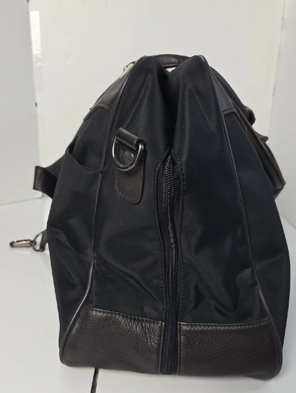 Kenneth Cole Black Nylon Weekender With Brown Leather Trim and Detachable Strap